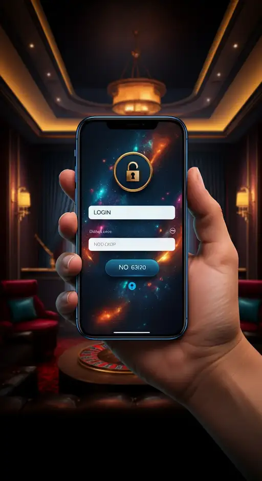Gebruikersinterface van StarDice Casino met inlogvelden en de optie voor biometrische authenticatie op een mobiel scherm, gericht op veilige toegang tot het spelplatform.